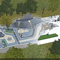 Outdoor Children's Playground With Fun Play Structures Slides Climbing Frames Green Lawns And Trees
