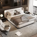 Modern Double Bed In Stylish Bedroom With Bedside Table Chair And Carpet