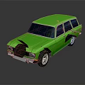 Vibrant Green Vintage Station Wagon with Black Windows and Silver Wheels