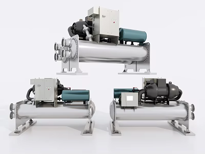 Industrial Cooling Equipment With Compressor Housing Pipes And Metal Frames 3d model