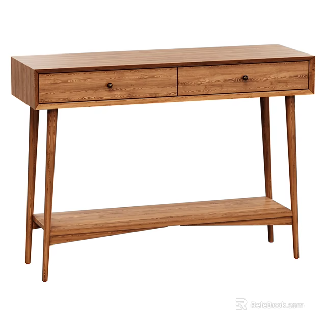 Modern Wooden Dining Table With Two Drawers And Lower Shelf Design 3d model 