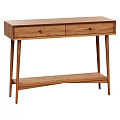Modern Wooden Dining Table With Two Drawers And Lower Shelf Design