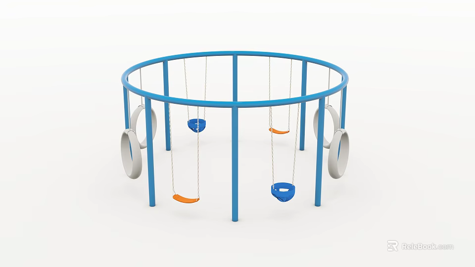 Circular Outdoor Playground Equipment With Blue Frame Swings And Rings 3d model 