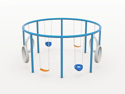 Circular Outdoor Playground Equipment With Blue Frame Swings And Rings 3d model