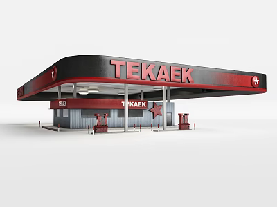 TEKAEK Gas Station With Red And Black Canopy And Fuel Pumps 3d model