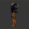 Futuristic Sci Fi Character In Orange Neon Outfit With Black Accents And Green Gloves