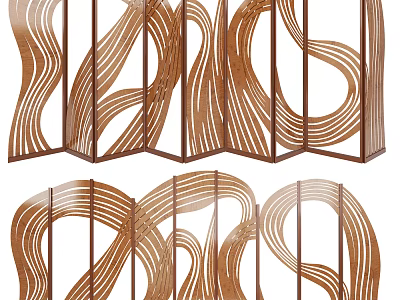 Elegant Modern Folding Screen With Wavy Wooden Curved Lines Design 3d model