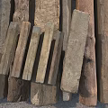 Rough Stone And Solid Wooden Logs For Construction And Decorative Projects 3d model