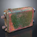 Rusted Green Metal Box With Vintage Industrial Bolts And Worn Surface