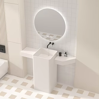Modern Milk Tea Style Bathroom Column Basin Wash Desk Bathroom Cabinet 3d model