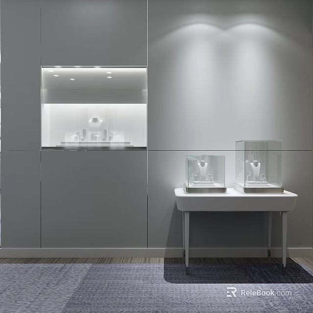 Modern Display Shelves With White Cabinetry Glass Showcases And LED Lighting Design 3d model 