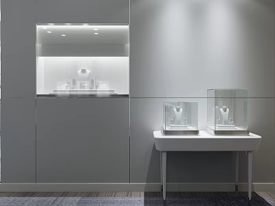 Modern Display Shelves With White Cabinetry Glass Showcases And LED Lighting Design 3d model