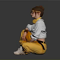 Stylish Casual Female Outfit With Yellow Sunglasses Headphones Pants And White Sneakers