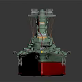 Detailed Battleship Model with Green Hull Red Bottom Deck Turrets and Superstructure 3d model