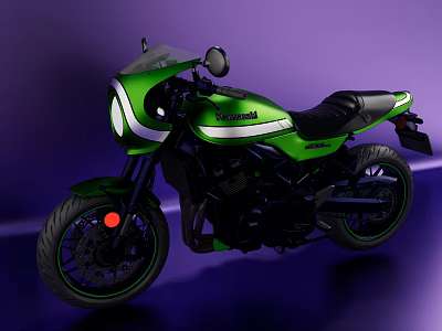 Green Kawasaki Motorcycle Modern Retro Design With Black Seat And Sporty Wheels 3d model