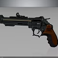 Modern Revolver With Red Wooden Grip Metallic Body Tactical Sight And Decorative Gold Accents