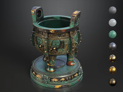 Vintage Chinese Bronze Craft Style Sofa And Tea Table Combination For Elegant Classic Living Room 3d model