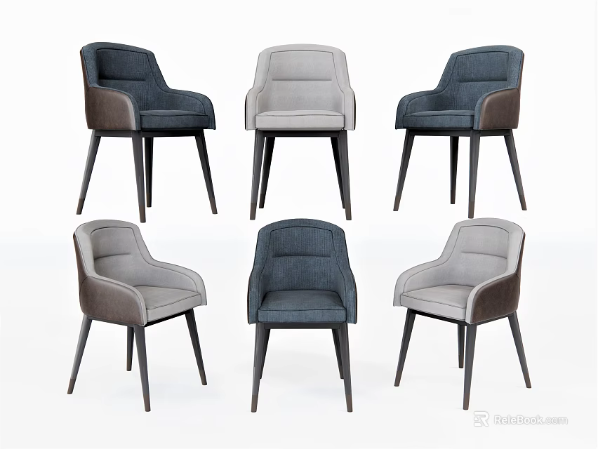 Modern Design Upholstered Dining Chairs With Gray Brown Fabric And Black Legs 3d model 