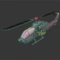 3D Model Military Helicopter With Rotor Blades Cockpit And Weapons On Reflective Surface