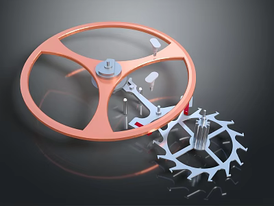 Durable Hardware Tools Orange Spoked Handwheel with Silver Toothed Gear and Metal Components 3d model