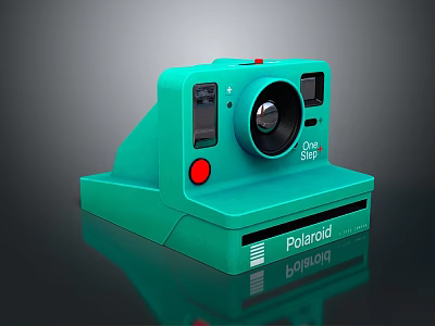 Turquoise Polaroid One Step Instant Camera with Electronic Lens and Red Button Design 3d model