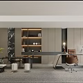 Modern Luxurious Executive Office Interior Design With Custom Illuminated Storage Cabinets And Comfortable Seating