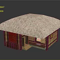 Traditional Thatched Roof Hut With Wooden Structure Red Walls And Classic Design
