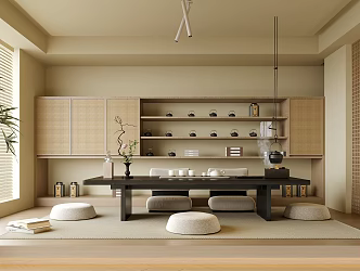 Modern Tatami Tea Room Tea Table and Chair Tea Set Tea Room Cabinet 3d model