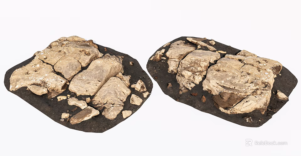 Natural Stone Wood Decorative Objects With Rustic Cracked Surface Texture 3d model