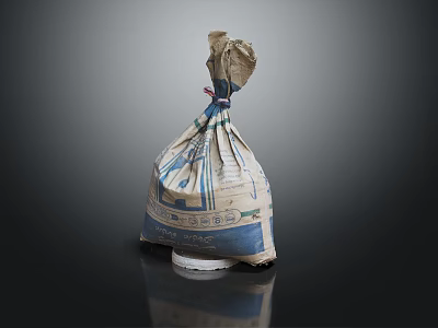 Handmade Vintage Daily Necessity Wrapped In Old Paper With Blue Patterns Standing On White Base 3d model