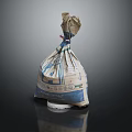 Handmade Vintage Daily Necessity Wrapped In Old Paper With Blue Patterns Standing On White Base