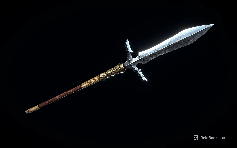 Ancient Medieval Spear Weapon With Sharp Metal Blade And Wooden Handle Design 3d model 