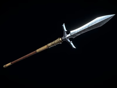 Ancient Medieval Spear Weapon With Sharp Metal Blade And Wooden Handle Design 3d model