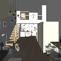 Modern Loft Apartment Interior With Open Layout Wooden Stairs And Hanging Lamps