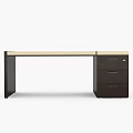 Modern Office Desk With Light Wood Top And Dark Wood Drawer Cabinet