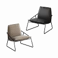 Modern Minimalist Leisure Chairs with Black Metal Frames Gray Fabric and Black Leather Cushions