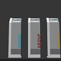 Floor Standing Digital Information Displays With GROUP Logo In Blue Red Yellow Colors