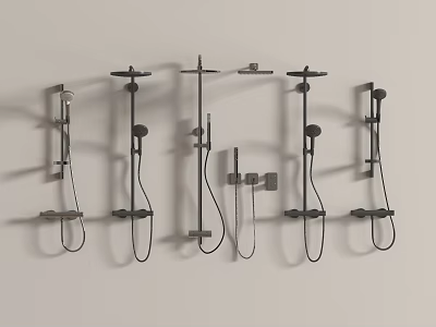 Modern Wall Mounted Shower Systems Showcasing Multiple Styles And Black Finish 3d model