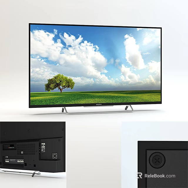 Vibrant Scenic TV Display With Blue Sky White Clouds Green Grass And Tree 3d model 