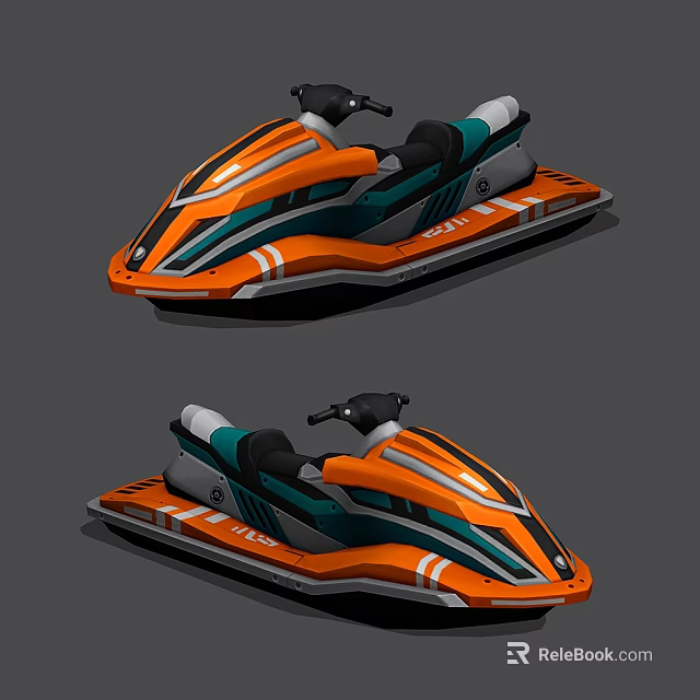 Two Sleek Jet Skis With Orange Green And White Modern Design 3d model 