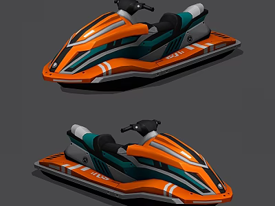 Two Sleek Jet Skis With Orange Green And White Modern Design 3d model