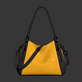 Stylish Yellow Leather Handbag With Black Straps And Top Handle Design