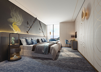 New Chinese Room Hotel Room 3d model