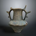 Ancient Multi Handled Ceramic Sculpture With Textured Surface And Weathered Grayish Blue Finish 3d model