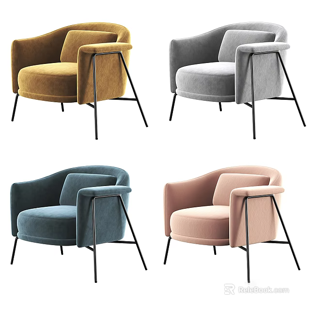 Modern Single Sofa In Multiple Colors With Metal Legs And Comfortable Design 3d model