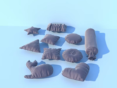 Various Shaped Decorative Pillows Including Star Heart And Cylinder Styles 3d model