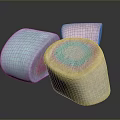 Three Colorful Marshmallows Blue Pink Beige With Soft Swirl Pattern Design