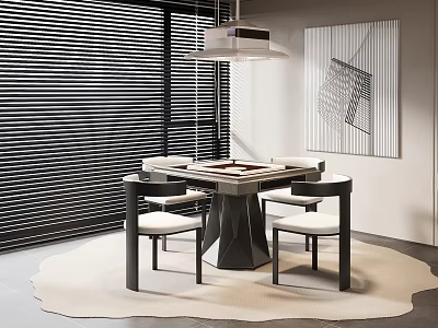 Modern Hotel Mahjong Room Interior With Mahjong Table Comfortable Chairs Elegant Lighting And Decorative Artwork 3d model