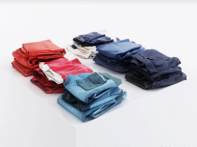 Colorful Folded Casual Clothes With Red Blue White Colors And Neatly Stacked Style 3d model