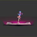 Child Character With Colorful Hair And Pink Dress Standing On Circular Platform With Pink Light